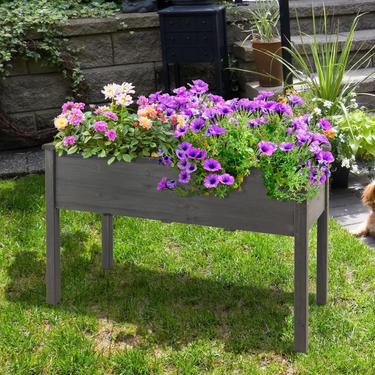 COSTWAY Hochbeet Holz, Anzuchtbeet groß, Frühbeet Pflanzkübel Pflanzkasten, Blumenkübel Kräuterbeet Pflanztrog, Pflanzbeet im Garten Balkon außen, 125 x 59 x 76 cm (Grau) – Bild 8