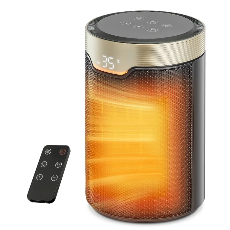 Heizlüfter Energiesparend, 24 Std Timer 32 dB Leiser 1500W PTC Keramik Elektrischer Heizlüfter mit Thermostat, Überhitzungs- & Kippschutz, Elektroheizung für Räume Schlafzimmer, ECO-Modus, Glod – Bild 1