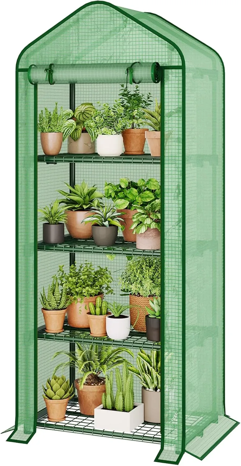 Bamworld Gewächshaus Klein Mini Gewächshaus Foliengewächshaus 4 Etagen Tomatengewächshaus Gewächshaus Balkon Für Gemüse Blumen Pflanzen Sämlinge Anzucht Im Garten Terrasse - Bild 1
