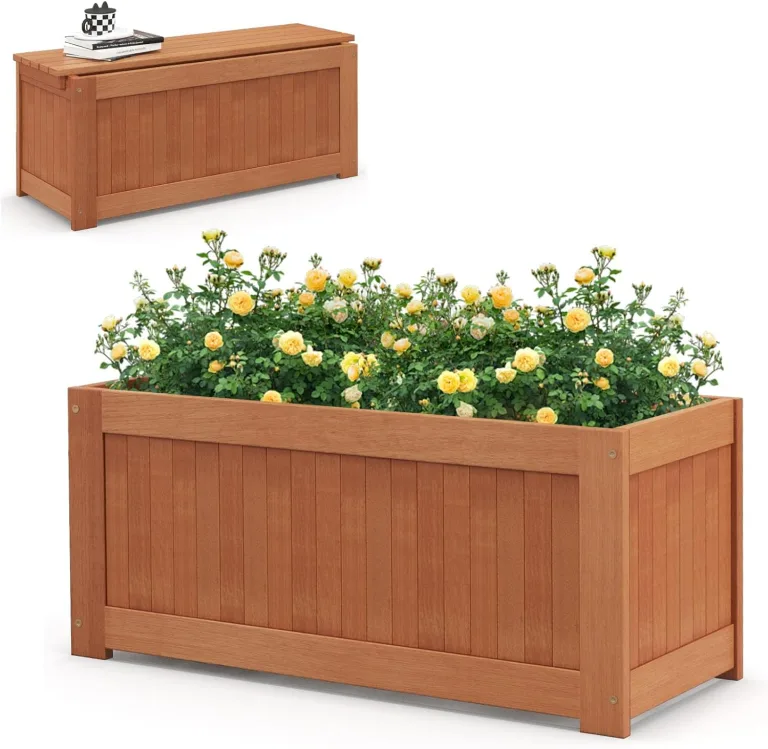 Pflanzkasten aus Holz, 2-in-1-Hochbeet und Pflanzkasten für Terrasse, Deck, Veranda, Hinterhof, ideal für Gartenarbeit und Outdoor-Dekoration