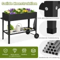 COSTWAY Hochbeet Metall, Erhöhtes Gartenbeet mit 2 Rollen & Ablage, Pflanzkasten mit Haken & Griff, Kräuterbeet Gemüsebeet groß, für Balkon Garten Terrasse, 95 x 40 x 80 cm (Schwarz) - Thumbnail 4