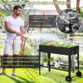 COSTWAY Hochbeet Metall, Erhöhtes Gartenbeet mit 2 Rollen & Ablage, Pflanzkasten mit Haken & Griff, Kräuterbeet Gemüsebeet groß, für Balkon Garten Terrasse, 95 x 40 x 80 cm (Schwarz) - Thumbnail 8