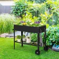 COSTWAY Hochbeet Metall, Erhöhtes Gartenbeet mit 2 Rollen & Ablage, Pflanzkasten mit Haken & Griff, Kräuterbeet Gemüsebeet groß, für Balkon Garten Terrasse, 95 x 40 x 80 cm (Schwarz) - Thumbnail 9