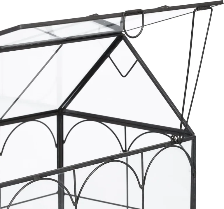 Relaxdays Pflanzenterrarium, Glas & Zinn, Deko Glashaus für Kakteen & Moos, Glaskasten für Fensterbank, schwarz – Bild 5