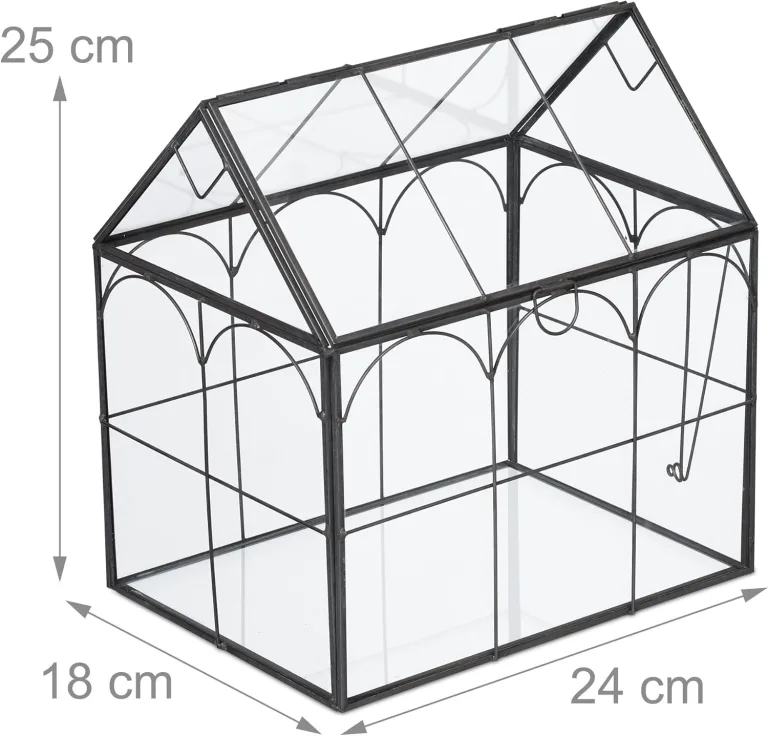 Relaxdays Pflanzenterrarium, Glas & Zinn, Deko Glashaus für Kakteen & Moos, Glaskasten für Fensterbank, schwarz – Bild 4