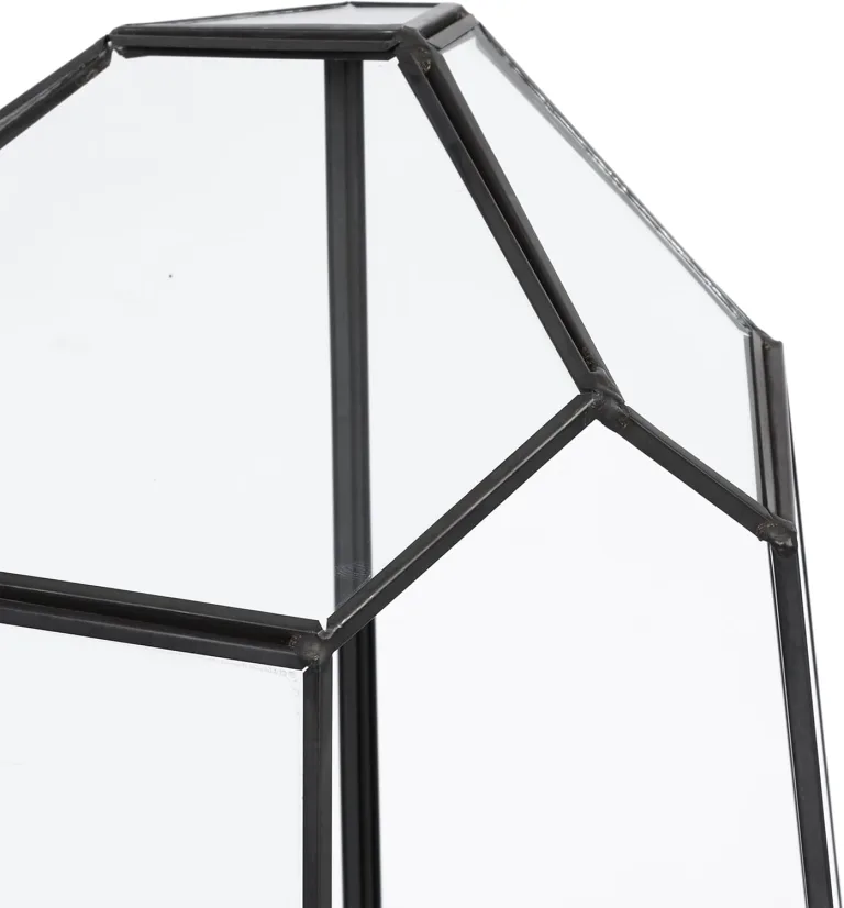 Relaxdays Pflanzenterrarium, Glas & Zinn, Deko Glashaus für Kakteen & Moos, offener Glaskasten für Fensterbank, schwarz – Bild 6