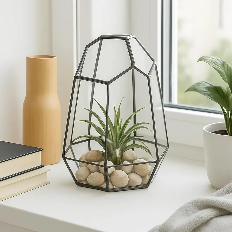 Relaxdays Pflanzenterrarium, Glas & Zinn, Deko Glashaus für Kakteen & Moos, offener Glaskasten für Fensterbank, schwarz – Bild 3