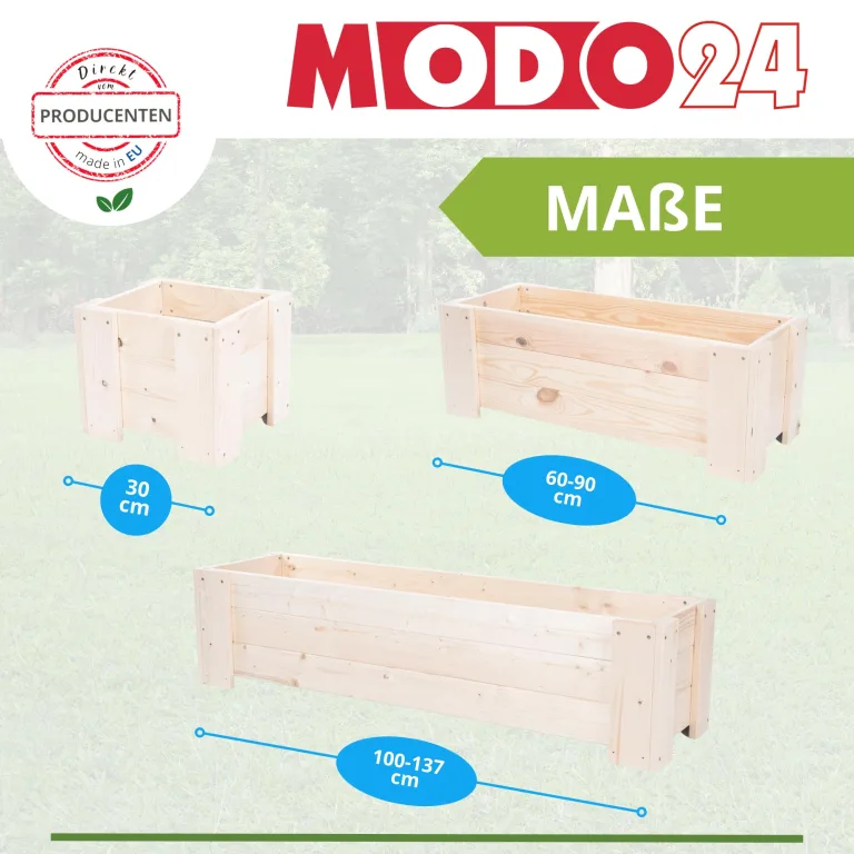 Pflanzkübel aus Holz, Hochbeet mit Schutzfolie, Kiefernholz Pflanzkasten Blumenkasten für Outdoor Garten Terrasse Balkon, Natürlich, Stabil & Dekorativ, 30x90x33 cm Farbe: Natur unbehandelt – Bild 4