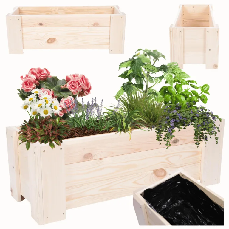 Pflanzkübel aus Holz, Hochbeet mit Schutzfolie, Kiefernholz Pflanzkasten Blumenkasten für Outdoor Garten Terrasse Balkon, Natürlich, Stabil & Dekorativ, 30x90x33 cm Farbe: Natur unbehandelt – Bild 1