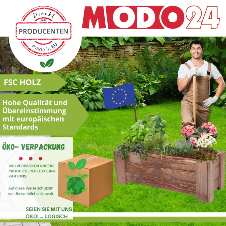 Pflanzkübel aus Holz, Hochbeet mit Schutzfolie, Kiefernholz Pflanzkasten Blumenkasten für Outdoor Garten Terrasse Balkon, Wetterfest, Stabil & Dekorativ, 30x80x33 cm Farbe: Grau imprägniert – Bild 6