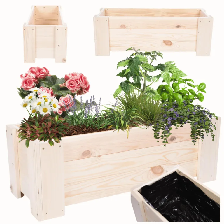 Pflanzkübel aus Holz, Hochbeet mit Schutzfolie, Kiefernholz Pflanzkasten Blumenkasten für Outdoor Garten Terrasse Balkon, Natürlich, Stabil & Dekorativ, 30x80x33 cm Farbe: Natur unbehandelt – Bild 1