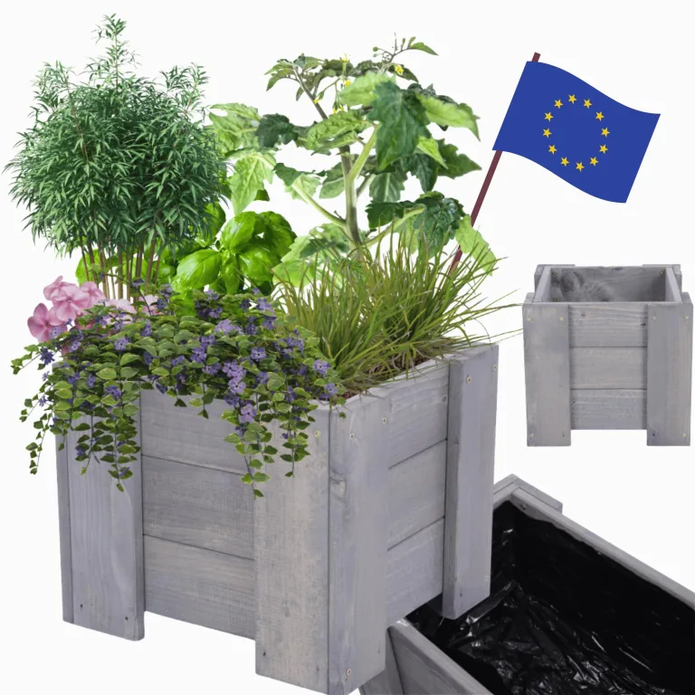 Pflanzkübel aus Holz, Hochbeet mit Schutzfolie, Kiefernholz Pflanzkasten Blumenkasten für Outdoor Garten Terrasse Balkon, Wetterfest, Stabil & Dekorativ, 30x30x33 cm Farbe: Grau imprägniert – Bild 1
