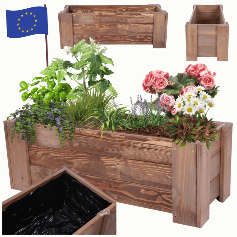 Pflanzkübel aus Holz, Hochbeet mit Schutzfolie, Kiefernholz Pflanzkasten Blumenkasten für Outdoor Garten Terrasse Balkon, Wetterfest, Stabil & Dekorativ, 30x60x33 cm Farbe: Braun imprägniert – Bild 1