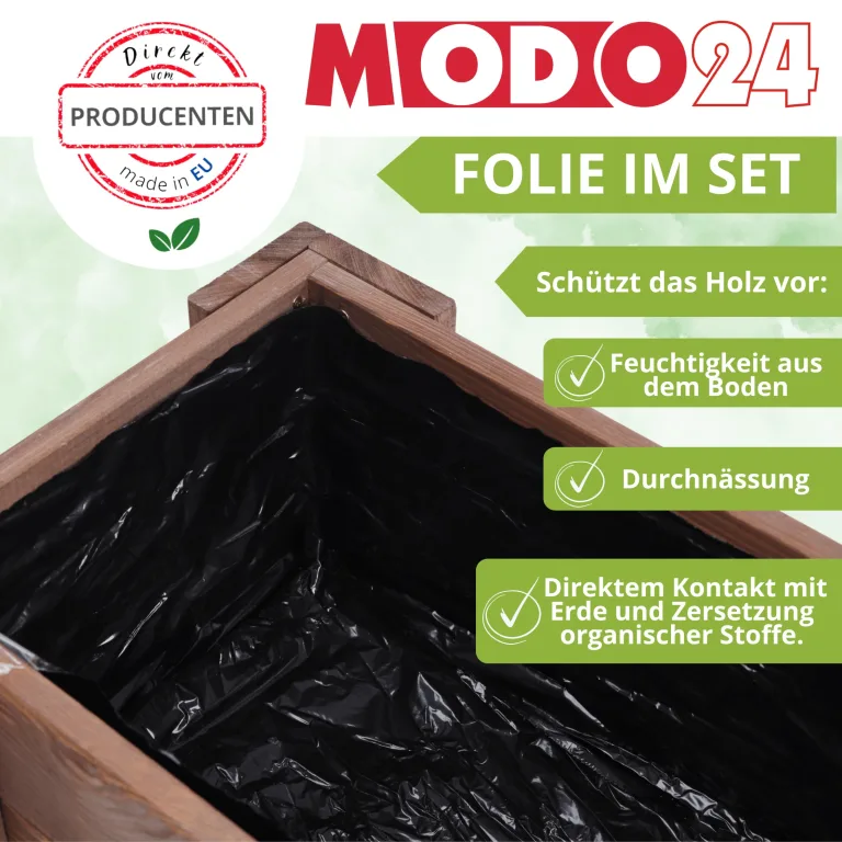 Pflanzkübel aus Holz, Hochbeet mit Schutzfolie, Kiefernholz Pflanzkasten Blumenkasten für Outdoor Garten Terrasse Balkon, Natürlich, Stabil & Dekorativ, 30x100x33 cm Farbe: Natur unbehandelt – Bild 5