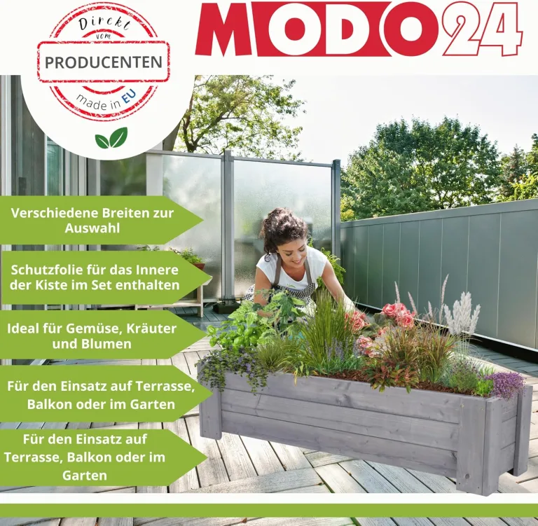 Pflanzkübel aus Holz, Hochbeet mit Schutzfolie, Kiefernholz Pflanzkasten Blumenkasten für Outdoor Garten Terrasse Balkon, Wetterfest, Stabil & Dekorativ, 30x90x33 cm Farbe: Braun imprägniert – Bild 3