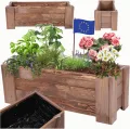 Pflanzkübel aus Holz, Hochbeet mit Schutzfolie, Kiefernholz Pflanzkasten Blumenkasten für Outdoor Garten Terrasse Balkon, Wetterfest, Stabil & Dekorativ, 30x90x33 cm Farbe: Braun imprägniert - Thumbnail 1