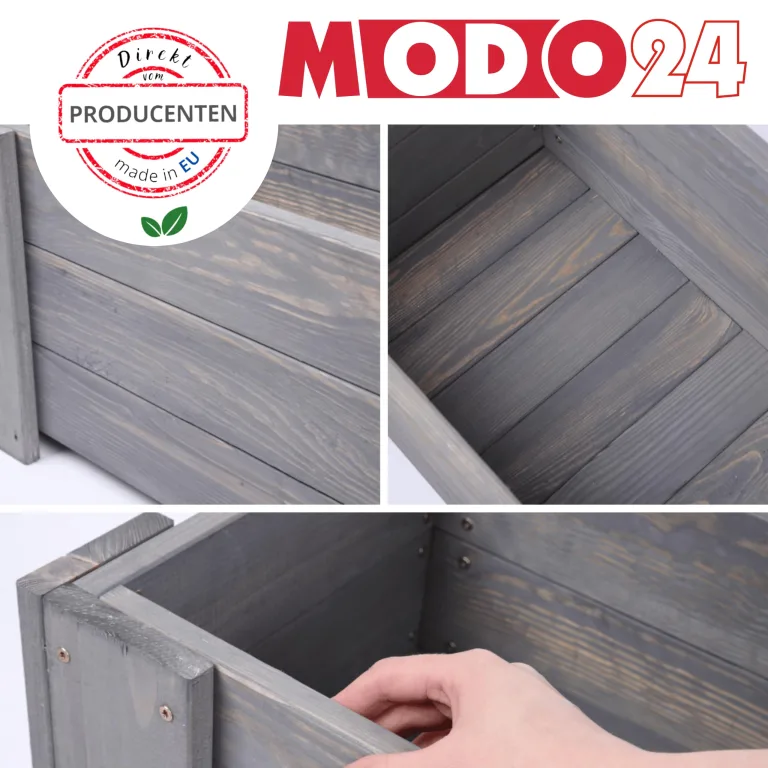 Pflanzkübel aus Holz, Hochbeet mit Schutzfolie, Kiefernholz Pflanzkasten Blumenkasten für Outdoor Garten Terrasse Balkon, Wetterfest, Stabil & Dekorativ, 30x100x33 cm Farbe: Grau imprägniert – Bild 9