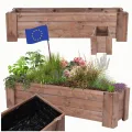Pflanzkübel aus Holz, Hochbeet mit Schutzfolie, Kiefernholz Pflanzkasten Blumenkasten für Outdoor Garten Terrasse Balkon, Wetterfest, Stabil & Dekorativ, 30x117x33 cm Farbe: Braun imprägniert - Thumbnail 1