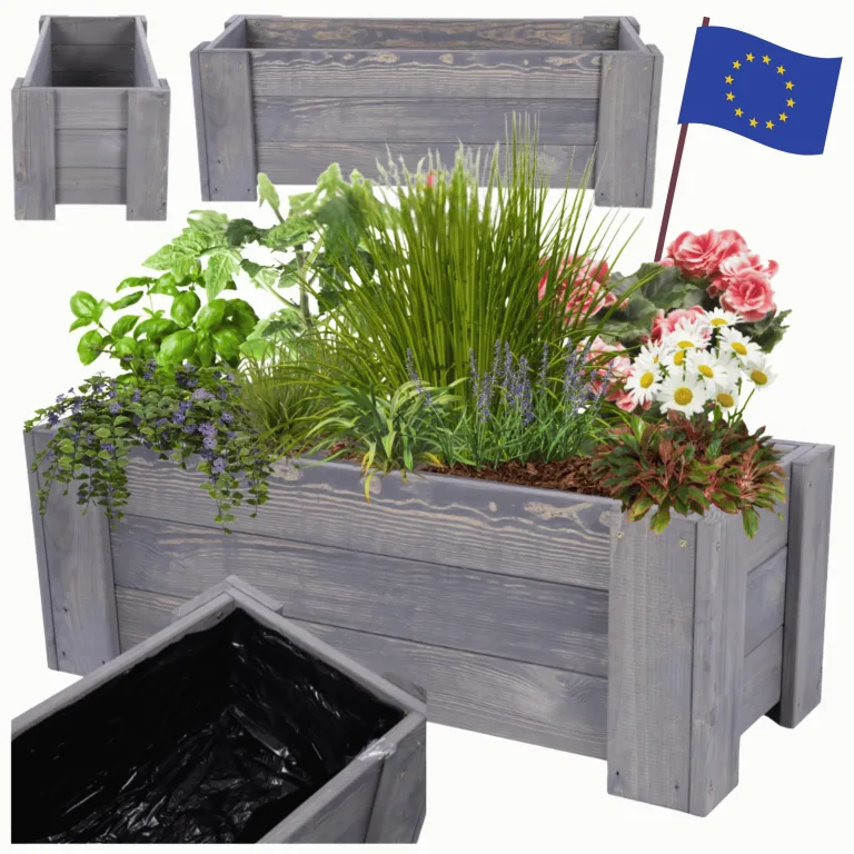 Pflanzkübel aus Holz, Hochbeet mit Schutzfolie, Kiefernholz Pflanzkasten Blumenkasten für Outdoor Garten Terrasse Balkon, Wetterfest, Stabil & Dekorativ, 30x60x33 cm Farbe: Grau imprägniert – Bild 1