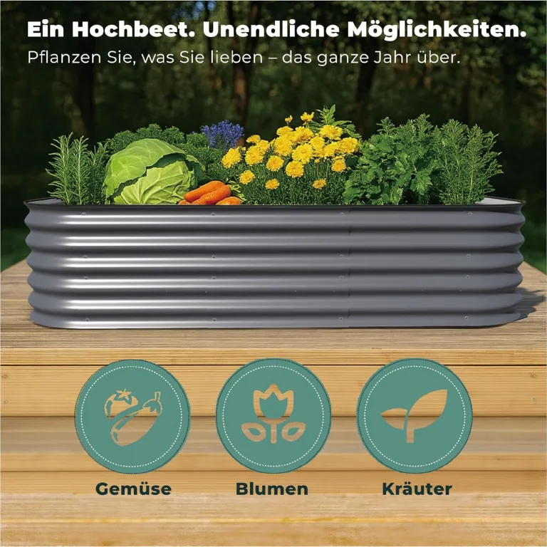Hochbeet Metall, Pflanzbeet Hochbeete für Garten, 240 x 60 x 43 cm Hochbeet aus verzinktem Stahl mit stabilem Design, Rostschutz und Langer Haltbarkeit – Ideal für Gemüse, Einfacher Aufbau (Grau) – Bild 5