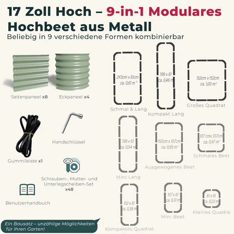 Hochbeet Metall, Pflanzbeet Hochbeete für Garten, 240 x 60 x 43 cm Hochbeet aus verzinktem Stahl mit stabilem Design, Rostschutz und Langer Haltbarkeit – Ideal für Gemüse, Einfacher Aufbau (Grau) – Bild 3