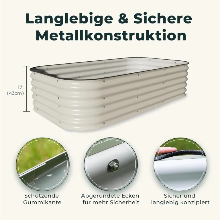 Hochbeet Metall, Pflanzbeet Hochbeete für Garten, 240 x 60 x 43 cm Hochbeet aus verzinktem Stahl mit stabilem Design, Rostschutz und Langer Haltbarkeit – Ideal für Gemüse, Einfacher Aufbau (Weiß) – Bild 6