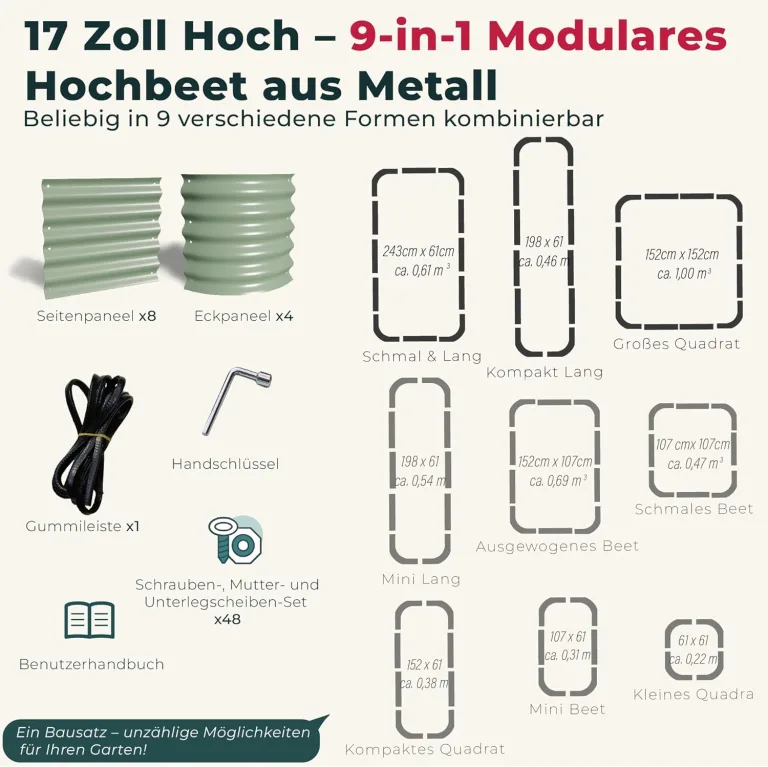 Hochbeet Metall, Pflanzbeet Hochbeete für Garten, 240 x 60 x 43 cm Hochbeet aus verzinktem Stahl mit stabilem Design, Rostschutz und Langer Haltbarkeit – Ideal für Gemüse, Einfacher Aufbau (Weiß) – Bild 8
