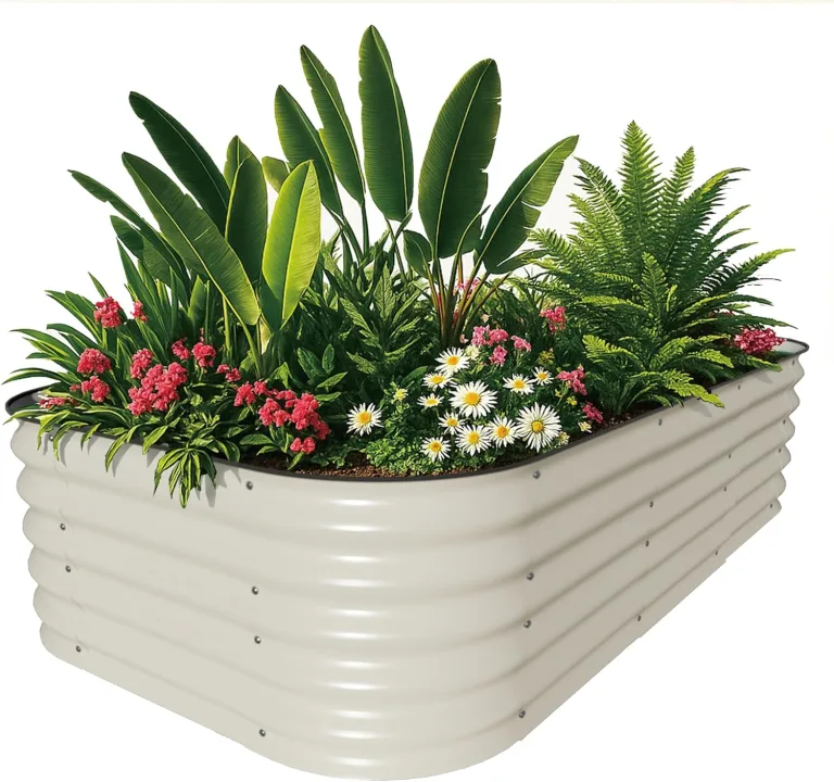 Hochbeet Metall, Pflanzbeet Hochbeete für Garten, 240 x 60 x 43 cm Hochbeet aus verzinktem Stahl mit stabilem Design, Rostschutz und Langer Haltbarkeit – Ideal für Gemüse, Einfacher Aufbau (Weiß) – Bild 1