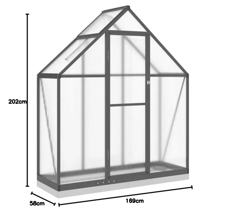 Refined Gewächshaus mit Fundamentrahmen Anthrazit 169x58x202 cm Alu – Bild 9