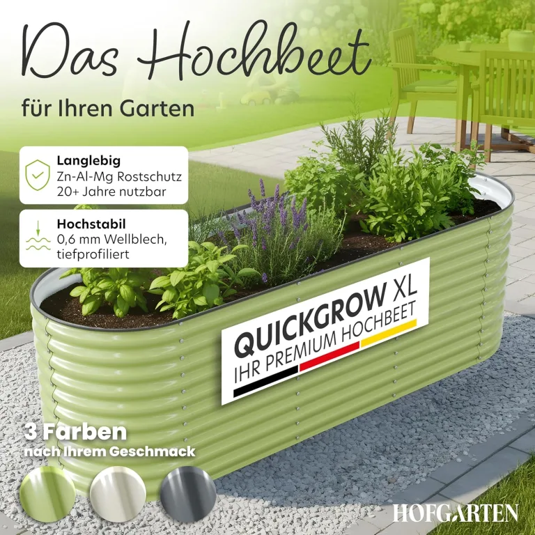 Hochbeet Metall 260x80x78 cm I Gartenbeet aus verzinktem Stahl I Pflanzbeet wetterfest & rostfrei I Ovales Gemüsebeet für Garten & Terasse I Hochbeet Bausatz ohne Boden (Salbei) – Bild 2