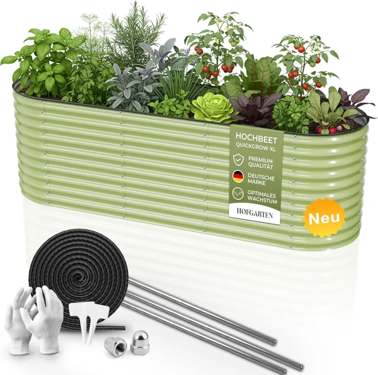 Hochbeet Metall 260x80x78 cm I Gartenbeet aus verzinktem Stahl I Pflanzbeet wetterfest & rostfrei I Ovales Gemüsebeet für Garten & Terasse I Hochbeet Bausatz ohne Boden (Salbei) – Bild 1