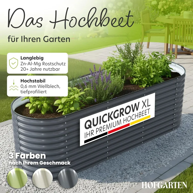 Hochbeet Metall 260x80x78 cm I Gartenbeet aus verzinktem Stahl I Pflanzbeet wetterfest & rostfrei I Ovales Gemüsebeet für Garten & Terasse I Hochbeet Bausatz ohne Boden (Anthrazit) – Bild 2