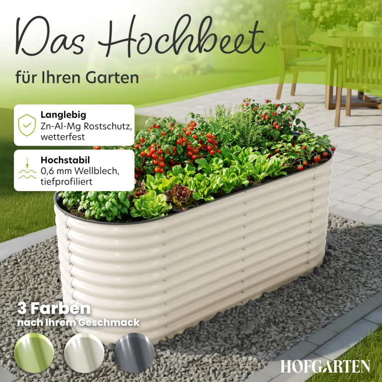 HOFGARTEN Hochbeet Metall 200x80x78 cm - Hochwertiges Gartenbeet aus Zn-Al-Mg Stahl - wetterfest & rostgeschützt - Ergonomisches Gärtnern - Modell QuickGrow XL (Cremeweiß) – Bild 2