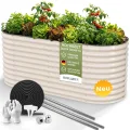 HOFGARTEN Hochbeet Metall 200x80x78 cm - Hochwertiges Gartenbeet aus Zn-Al-Mg Stahl - wetterfest & rostgeschützt - Ergonomisches Gärtnern - Modell QuickGrow XL (Cremeweiß) - Thumbnail 1