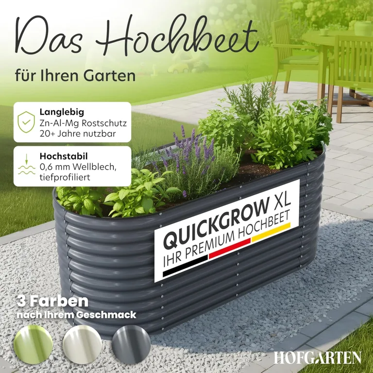 Hochbeet Metall 200x80x78 cm I Gartenbeet aus verzinktem Stahl I Pflanzbeet wetterfest & rostfrei I Ovales Gemüsebeet für Garten & Terasse I Hochbeet Bausatz ohne Boden (Anthrazit) – Bild 2