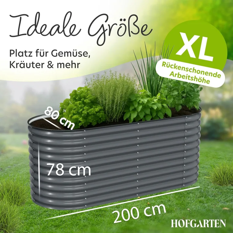 Hochbeet Metall 200x80x78 cm I Gartenbeet aus verzinktem Stahl I Pflanzbeet wetterfest & rostfrei I Ovales Gemüsebeet für Garten & Terasse I Hochbeet Bausatz ohne Boden (Anthrazit) – Bild 3