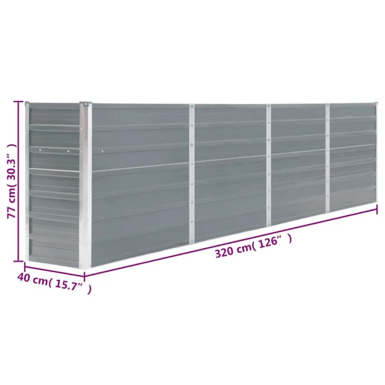 Hochbeet aus Metall Modulares Hochbeete-Kit Rostfreie Hochbeete für Garten aus Premium Zn-Al-Mg Hoch Gemüsebeet 320 x 40 x 77 cm Verzinkter Stahl Grau – Bild 8
