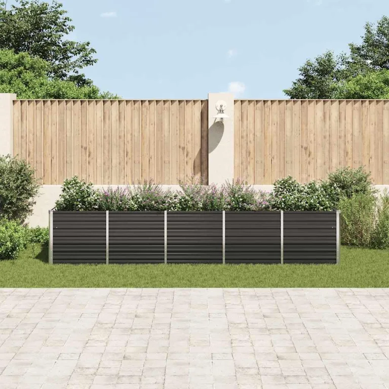 Hochbeet Metall Gartenbeet aus verzinktem Stahl Pflanzbeet wetterfest & rostfrei Rechteckiges Gemüsebeet für Garten & Terrasse Verzinkter Stahl 400x80x77 cm Anthrazit – Bild 3