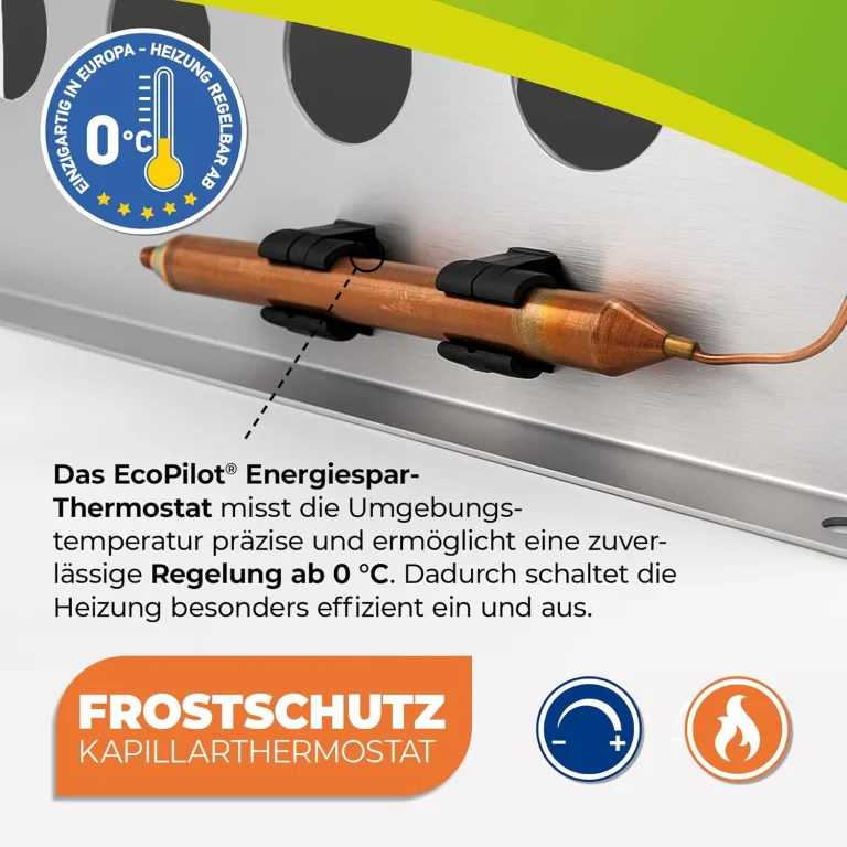 Bio Green Gas-gewächshausheizung EcoPilot, 4500 Watt, Silber, Thermostat-Regelbereich: 0° – 20° C, Edelstahl, Outdoor, Gas, 38x17x40 cm, für Gewächshäuser bis 22m², Bodenmontage – Bild 4