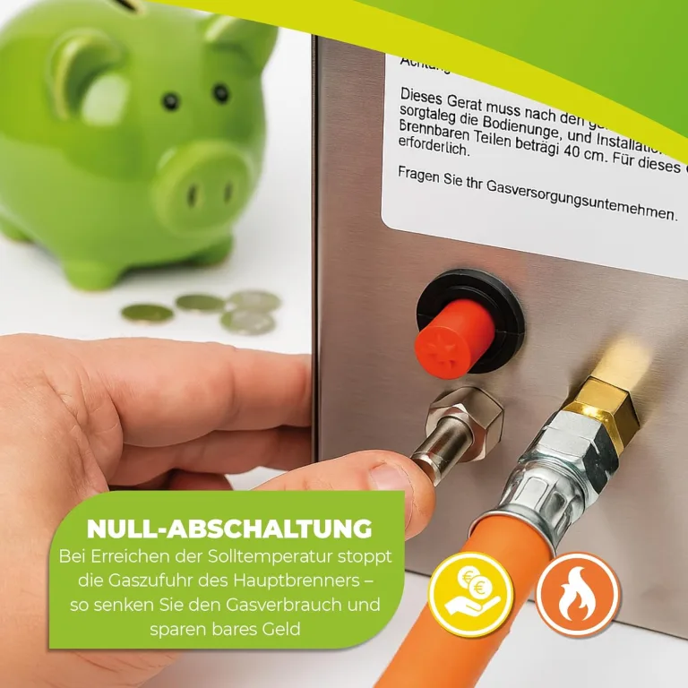 Bio Green Gas-gewächshausheizung EcoPilot, 4500 Watt, Silber, Thermostat-Regelbereich: 0° – 20° C, Edelstahl, Outdoor, Gas, 38x17x40 cm, für Gewächshäuser bis 22m², Bodenmontage – Bild 5