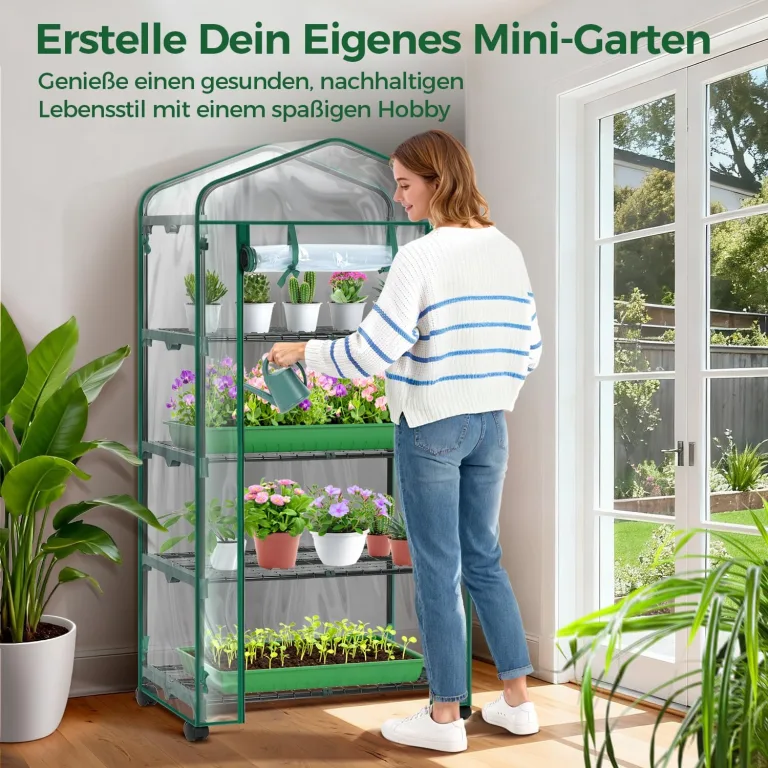 Ohuhu Gewächshaus klein Premium Foliengewächshaus mit Verriegelungsräder, Folien Treibhaus mit 4 Regalen Anzuchthaus Treibhaus Platzsparend Frühbeet für Balkon Garten 69x48x162 cm Transparent – Bild 2