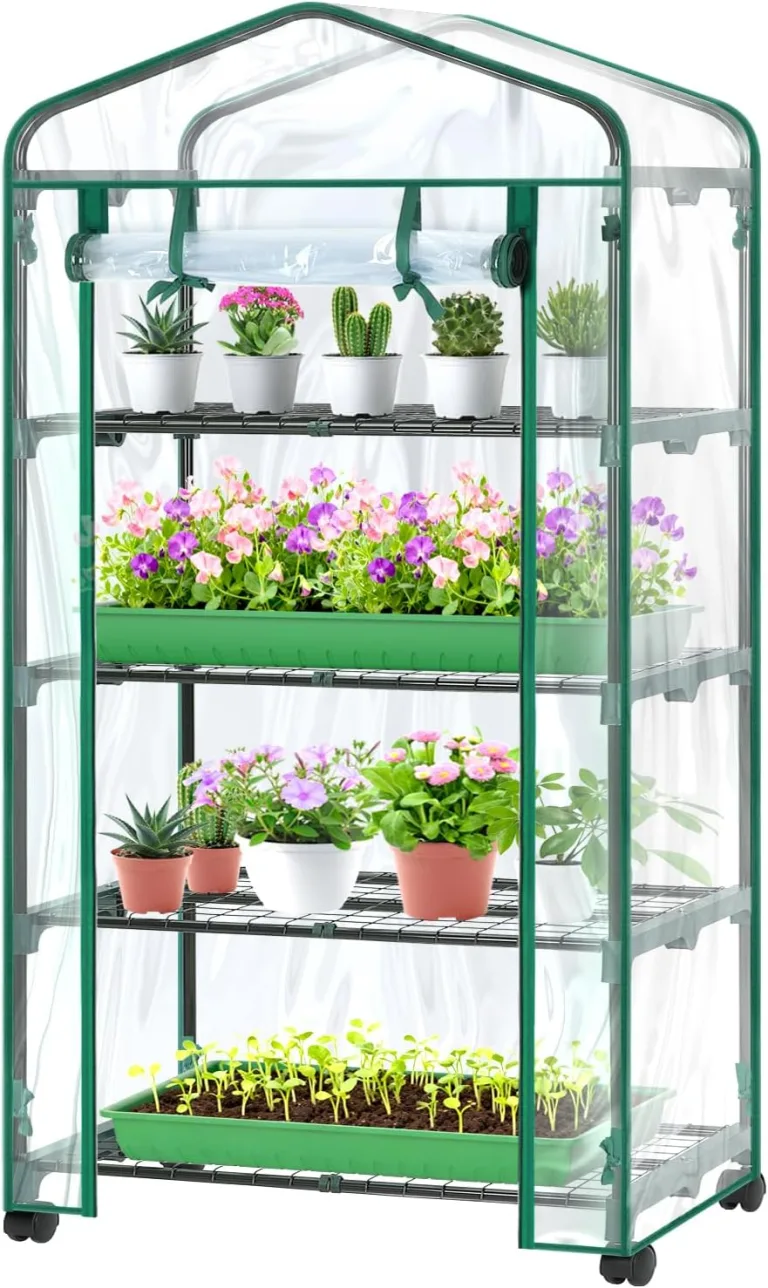 Ohuhu Gewächshaus klein Premium Foliengewächshaus mit Verriegelungsräder, Folien Treibhaus mit 4 Regalen Anzuchthaus Treibhaus Platzsparend Frühbeet für Balkon Garten 69x48x162 cm Transparent – Bild 1