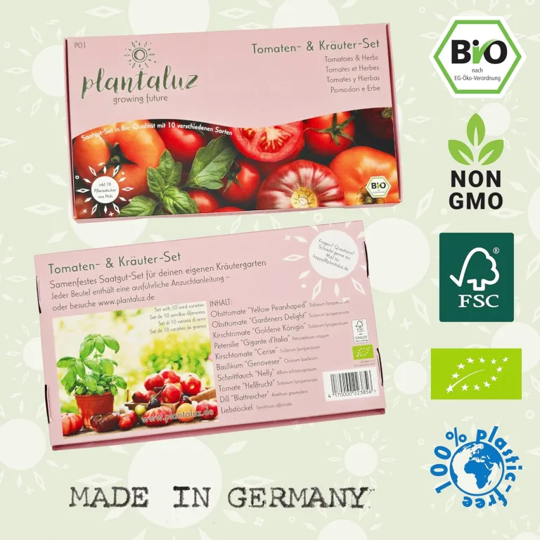 Plantaluz Bio Premium Saatgut Set P01 – 10 Sorten Tomaten & Kräuter Anzuchtset für Garten, Balkon & Indoor – inkl. FSC-Pflanzstäbchen – samenfestes, ungebeiztes & gentechnikfreies Saatgut – Bild 2