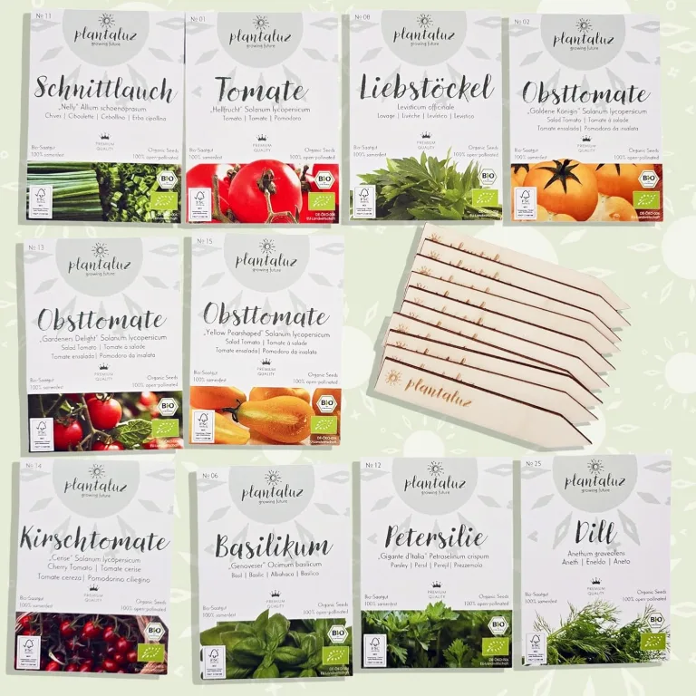 Plantaluz Bio Premium Saatgut Set P01 – 10 Sorten Tomaten & Kräuter Anzuchtset für Garten, Balkon & Indoor – inkl. FSC-Pflanzstäbchen – samenfestes, ungebeiztes & gentechnikfreies Saatgut – Bild 3