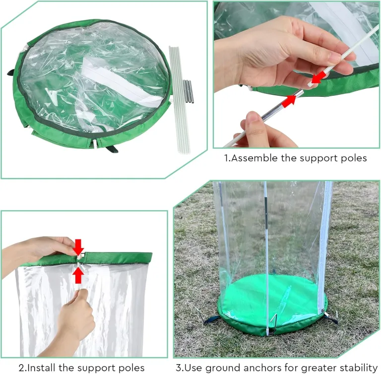 3 x Gewächshaus Klein 55cm x 30cm PVC Treibhaus Pflanzenschutz Schädlingsbekämpfung Portable mit 18 Erdanker für Kübelpflanzen Topfpflanzen – Bild 5