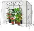 Velway Tomaten Gewächshaus Foliengewächshaus Stabil - 208x81x170/141cm Winterfest Tomatenhaus Schrägdach Garten Treibhaus mit PE Gitterfolie, Belüftungsfenster, Erdanker und Winddichten Seile - Weiß - Thumbnail 1