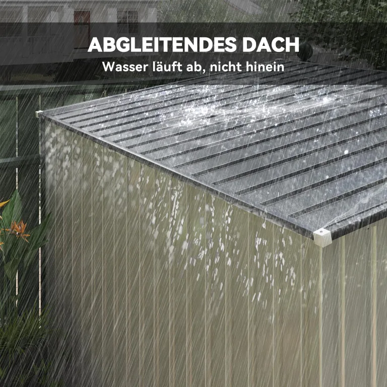 Outsunny Metall Gerätehaus 2,81m² 154x206,5x181 cm Geräteschuppen mit Pultdach Fundament Schiebetür wetterfest Gartenhaus Outdoor Garten Schuppen Schrank für Hinterhof Außenbereich Weiß – Bild 6