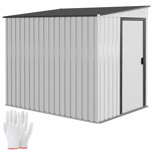 Outsunny Metall Gerätehaus 2,81m² 154x206,5x181 cm Geräteschuppen mit Pultdach Fundament Schiebetür wetterfest Gartenhaus Outdoor Garten Schuppen Schrank für Hinterhof Außenbereich Weiß – Bild 10