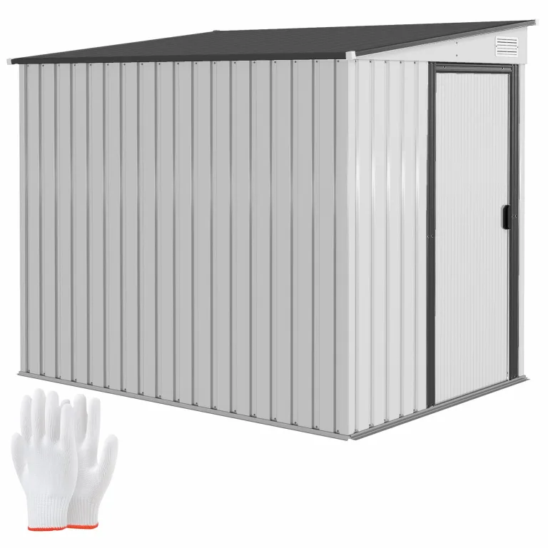 Outsunny Metall Gerätehaus 2,81m² 154x206,5x181 cm Geräteschuppen mit Pultdach Fundament Schiebetür wetterfest Gartenhaus Outdoor Garten Schuppen Schrank für Hinterhof Außenbereich Weiß – Bild 1