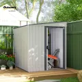 Outsunny Metall Gerätehaus 2,81m² 154x206,5x181 cm Geräteschuppen mit Pultdach Fundament Schiebetür wetterfest Gartenhaus Outdoor Garten Schuppen Schrank für Hinterhof Außenbereich Weiß - Thumbnail 2